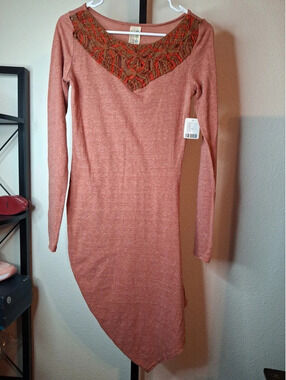 Free People Asymmetrical Hem Macrame Bodycon Dress NWT size Small Petite